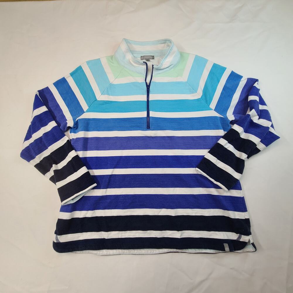 T by Talbots Cozy Crush Half-Zip Pullover Ombré Stripe Blue Athleisure Lounge LP